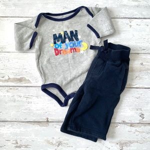Baby Boy 0-3m Gymboree Outfit Navy Blue Pants Long Sleeve Onesie Gray Newborn